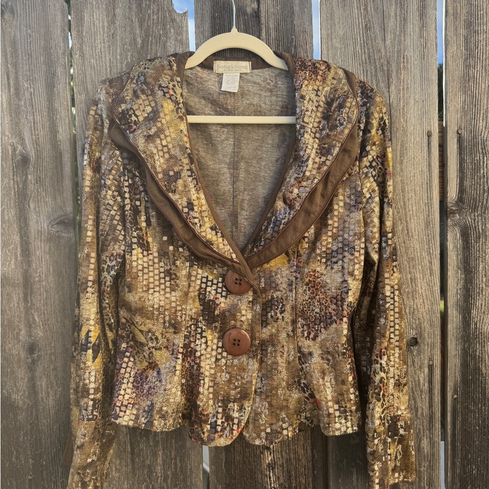 American Vintage Sequin Animal Print Collar Brown Patterned Blazer Jacket